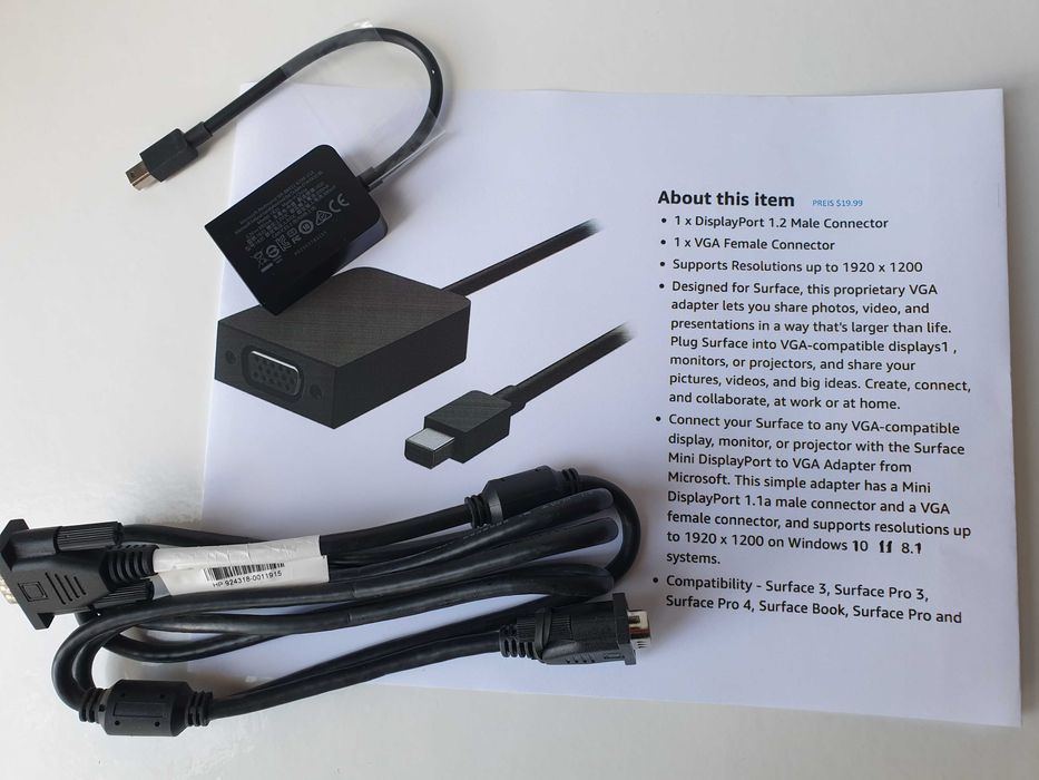 адаптер  Mini DisplayPort to VGA  Microsoft 1820 кабель VGA 1.8м