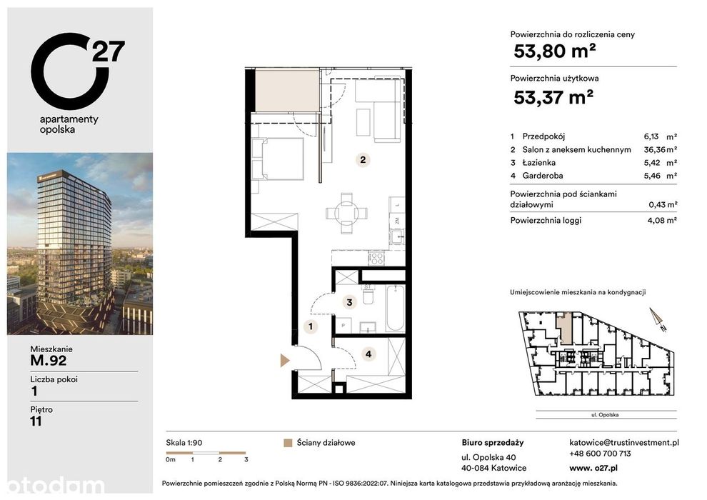 1-pokojowe mieszkanie 53m2 + loggia Bezpośrednio