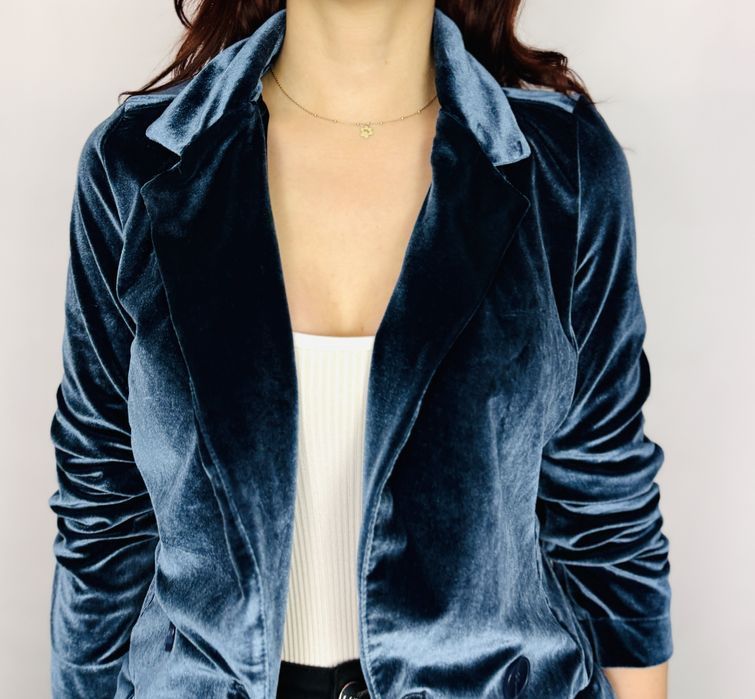 Niebieski welurowy żakiet XS 34