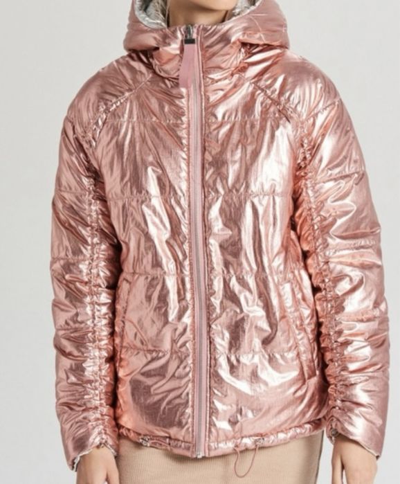 Zimowa kurtka srebrna różowa dwustronna Cropp L