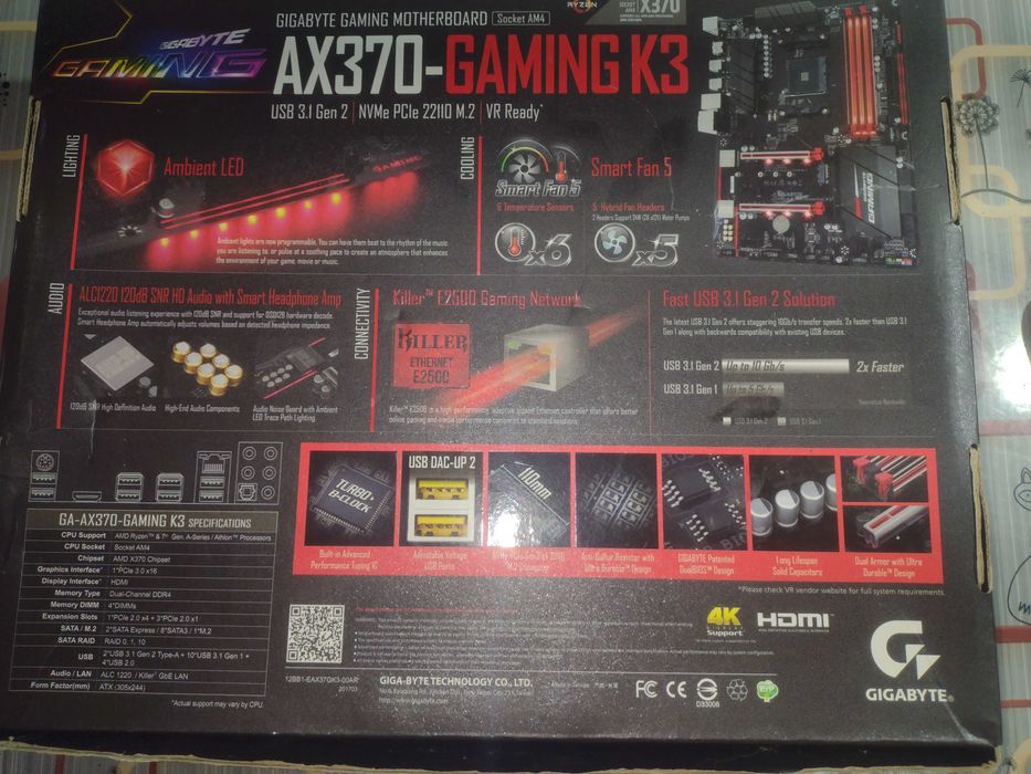 gigabyte ga-ax370m gaming 3+AMD ryzen 3 2200g