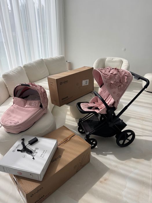 CYBEX e-Priam – Simple Flowers Pink 3D | spacerówka + gondola | Black Jak nowa !!