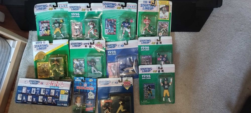 Conjunto de figuras NFL e MLB vintage novas e seladas
