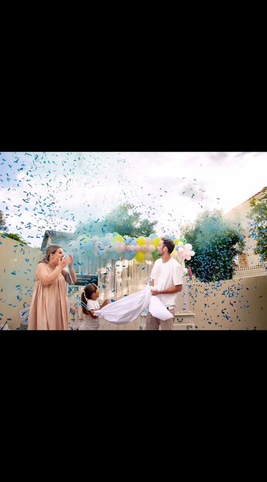 Chá revelação... Canhão elétrico conferir ou serpentinas e pó colorido