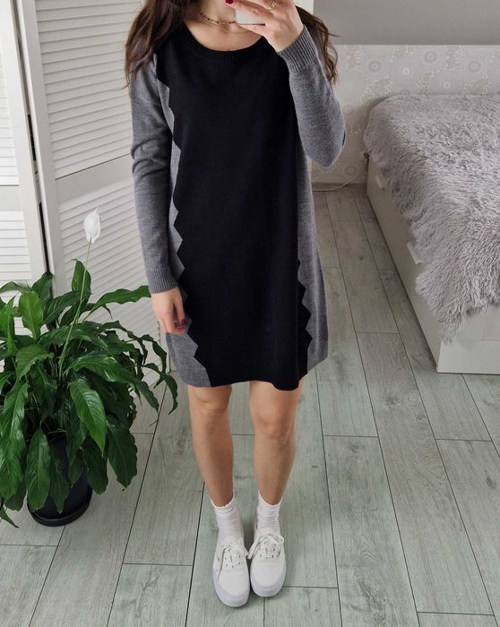 Samsoe samsoe szara sukienka sweterkowa długi sweter wełniana wełna S