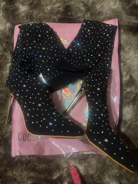 Bota de Salto até ao joelho com brilhantes Tamanho 40