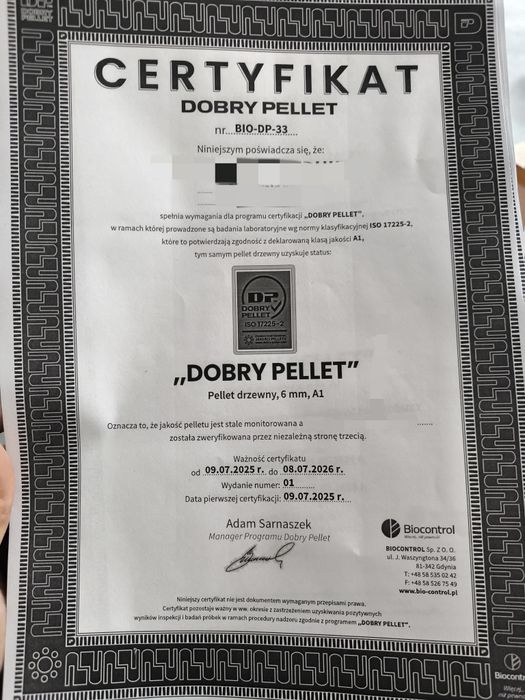 Pellet A1 6mm Polski Certyfikowany opał