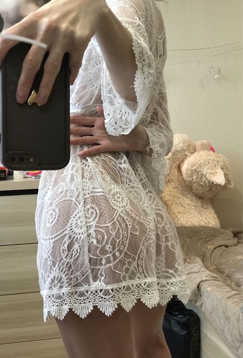 Біле мереживне парео халат пляжний пеньюар накидка міні