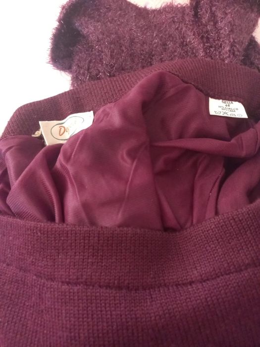 Conjunto saia casaco roxo