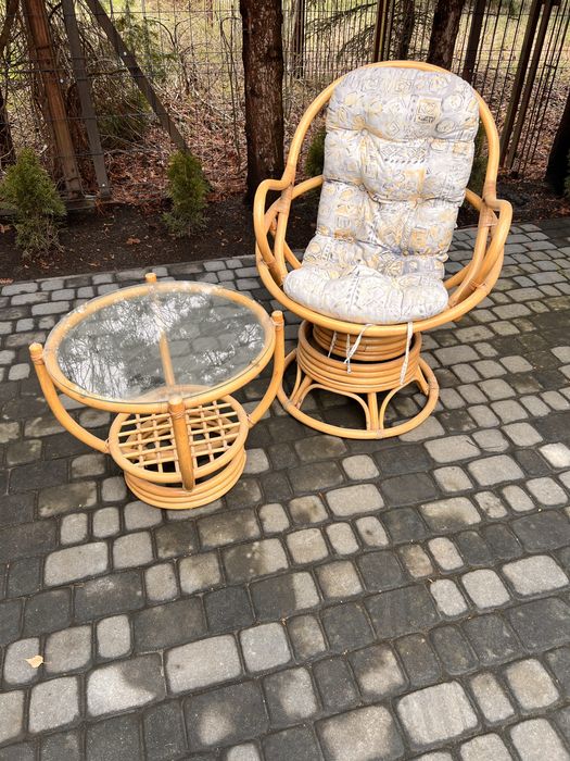 Komplet rattanowy fotel plus stolik kawowy