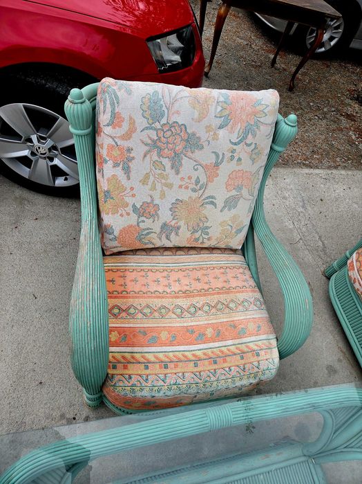 Komplet rattanowy z poduszkami – sofa + fotele + ława