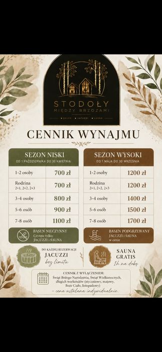 Domek na wynajem z basenem jacuzzi sauna