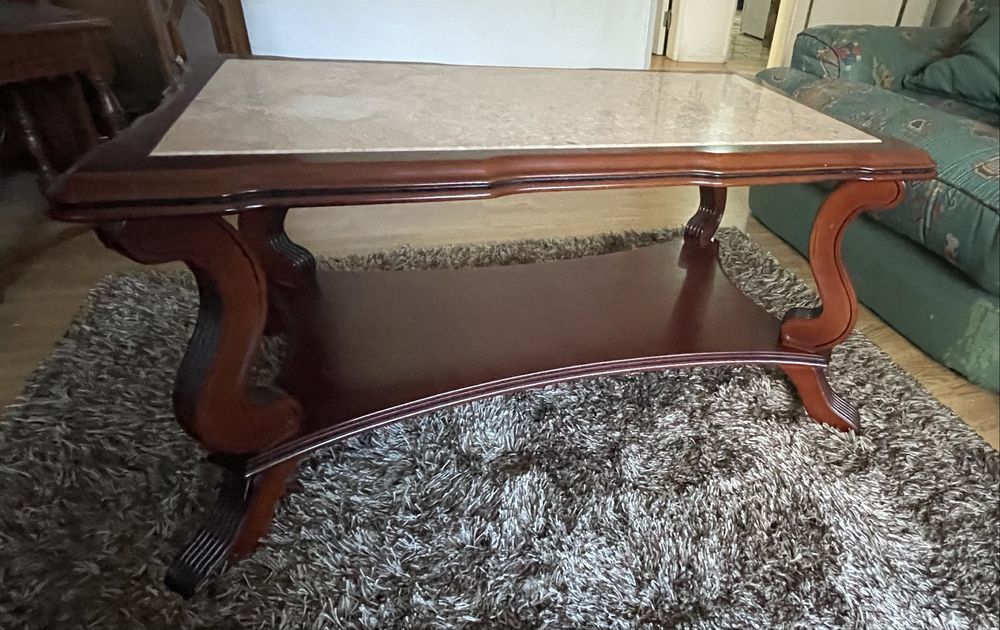 Mesa Centro - Mogno e Tampo Marmore Rosa