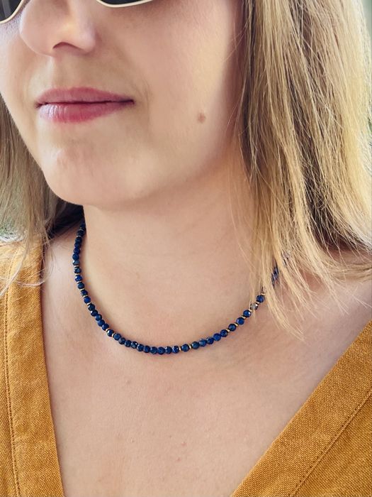 Naszyjnik handmade lapis lazuli fasetowany 4 mm