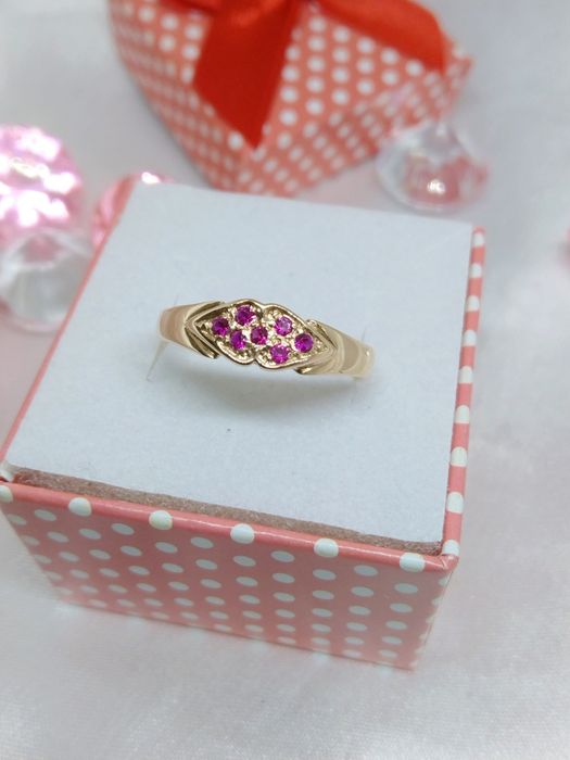 Złoty pierścionek czerwone kamienie, złoto Golden rose 583, rozmiar 16