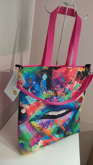 Torebka usta kobiety shopper bag abstrakcja XXL