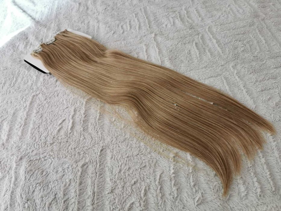 Doczepiane włosy ciemny blond platyna clip in 60 cm proste