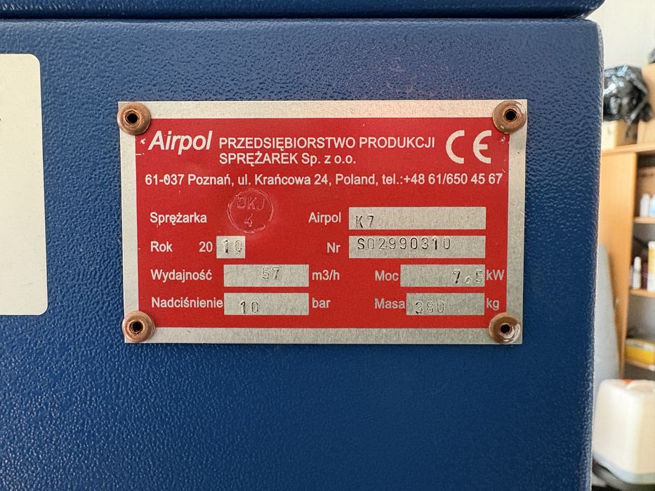 Kompresor śrubowy Airpol K7 7,5kW 10 bar jak nowy