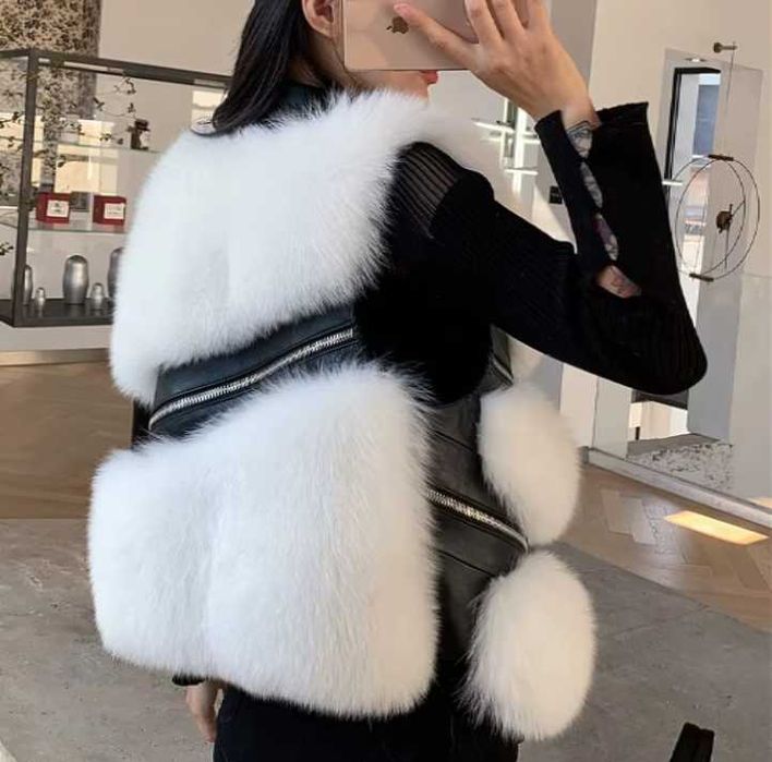 Kamizelka prawdziwe futro+skóra