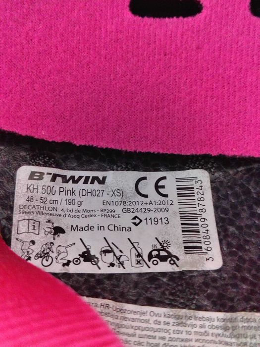 B'twin Kask Na Rower KH-500 Dla Dzieci Różowy 48-52 cm