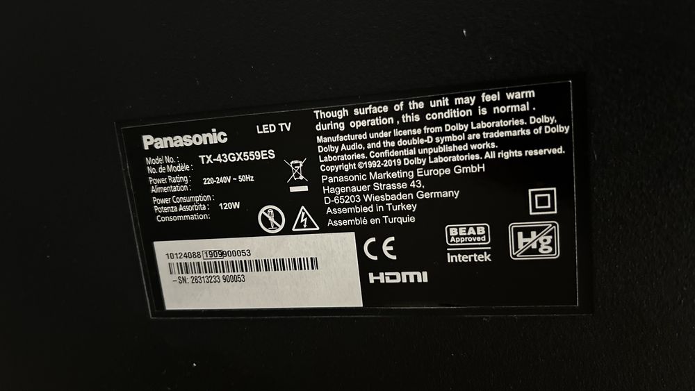 Panasonic 43” Smart TV 4K Ultra HD (GX550 Series)