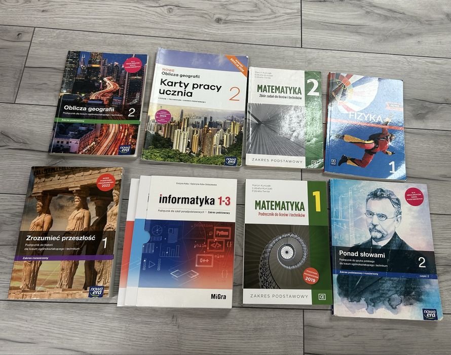 Zestaw podręczników LICEUM TECHNIKUM klasa 1 2 3 Nowa Era Matematyka Geografia Polski Informatyka Historia