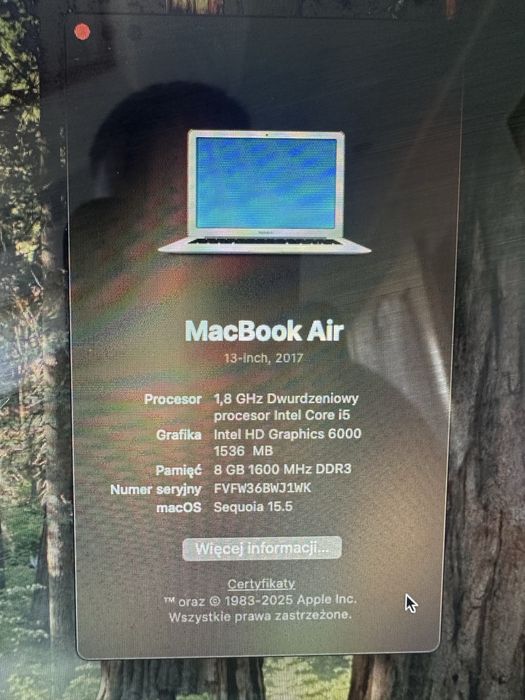 Apple MacBook Air 13" 2017 | i5/8GB/128GB SSD | Stan BDB | Okazja!