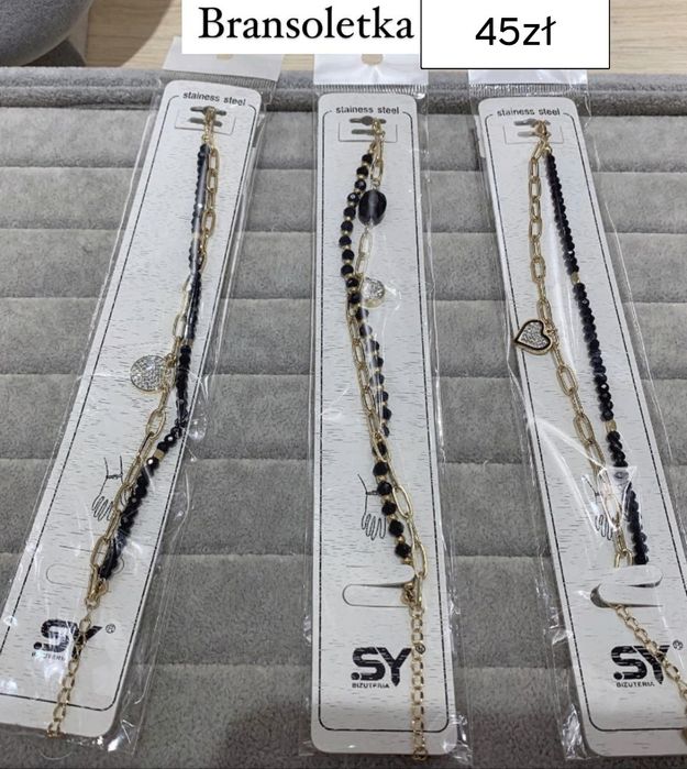 Bransoletka złota czarna serce koraliki stal chirurgiczna nowa damska
