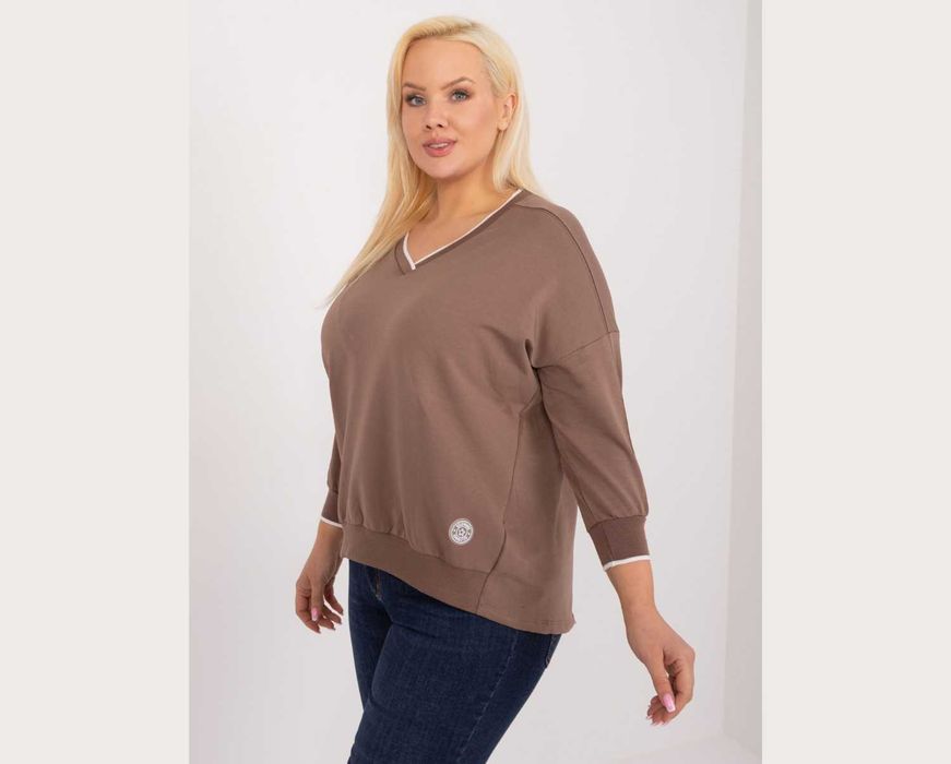 -> Brązowa bluzka damska plus size ze ściągaczami - Rozmiar “One Size” - marka: RELEVANCE