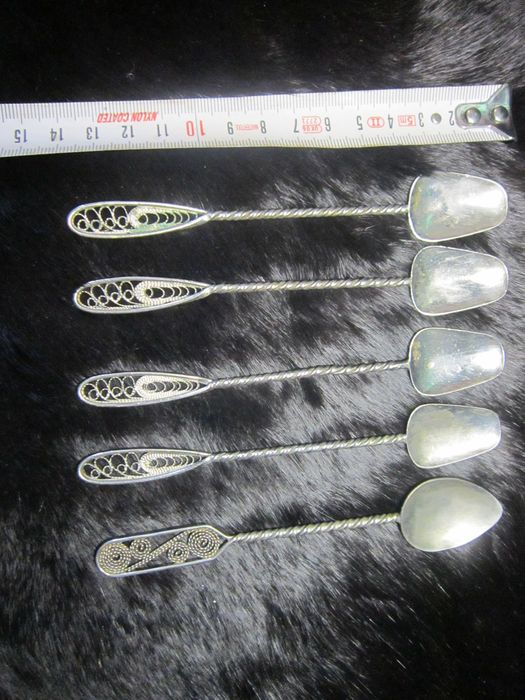 Чайные ложки Латунь Посеребренные Скань. 1940-1950 гг.