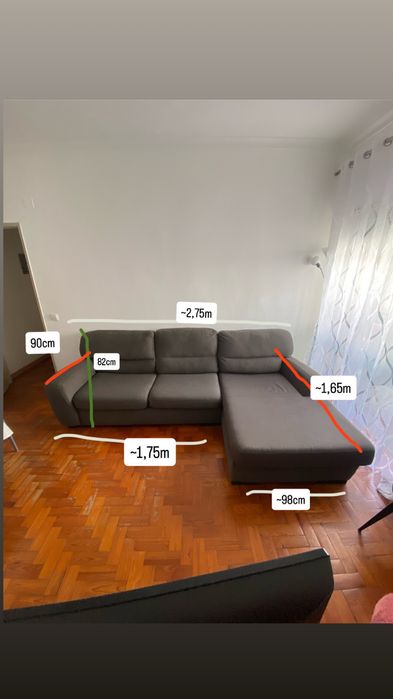 Sofá cinza Conforama – 2 módulos com chaise longue