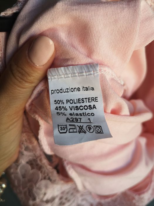 Pudrowa sukienka z koronką nowa z metką S/M