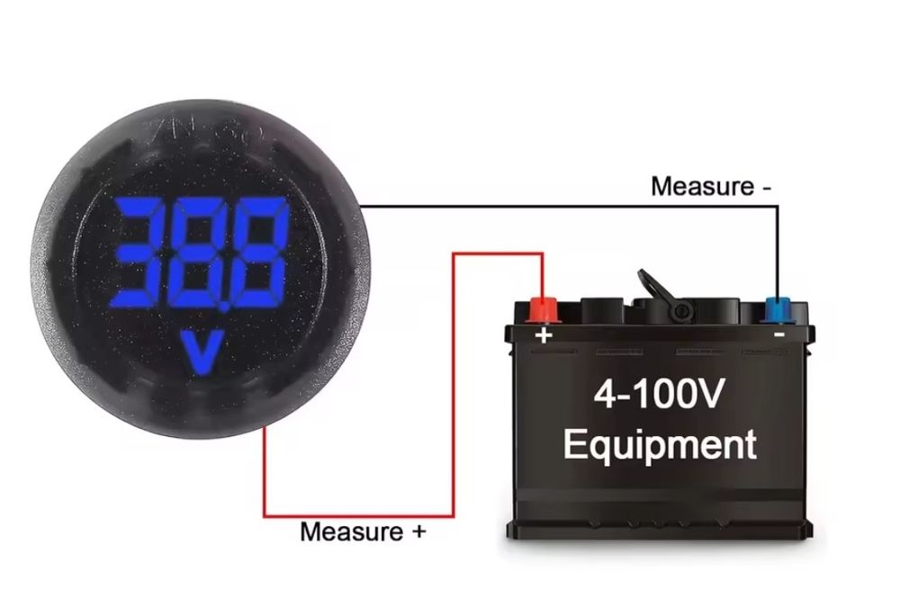 Вольтметр круглый врезной DC 4-100 В. Разные цвета