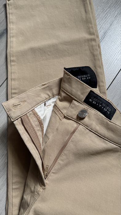 Spodnie Gerry Weber S damskie bawełna beżowe materiałowe