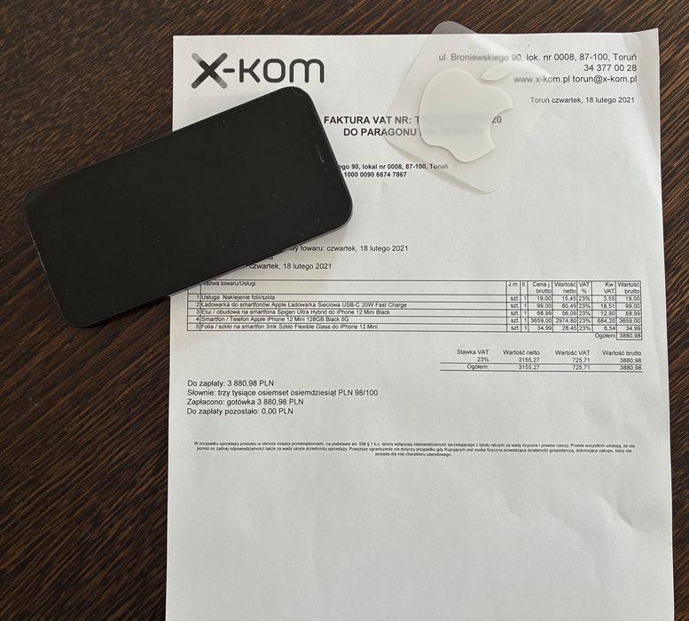 iPhone 12 mini 128 GB – niesprawny, bardzo dobry stan wizualny