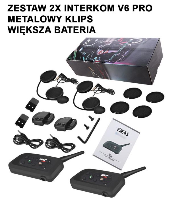 INTERKOM MOTOCYKLOWY V6 PRO 1200m fvat 23% interkomy firma