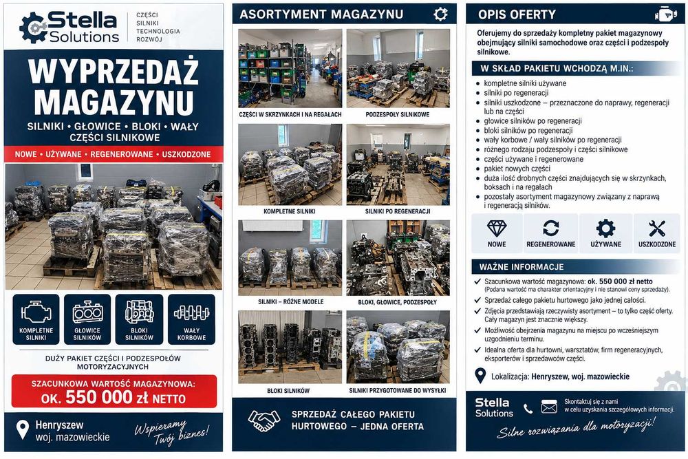 Wyprzedaż Magazynu – Silniki i Części Silnikowe Nowe i Używane