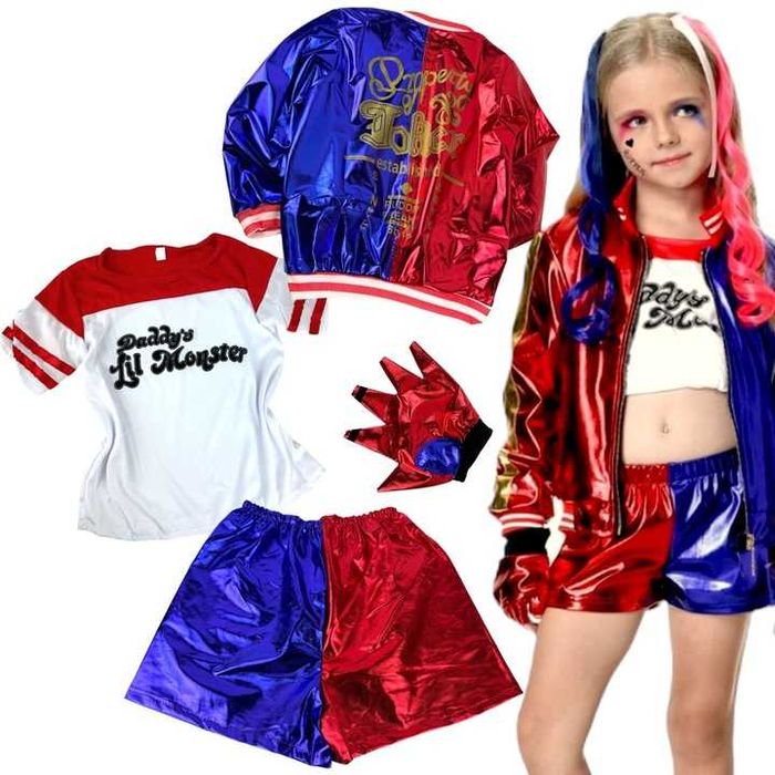 Strój kostium przebranie na bal Harley Quinn + peruka r.L 128/134