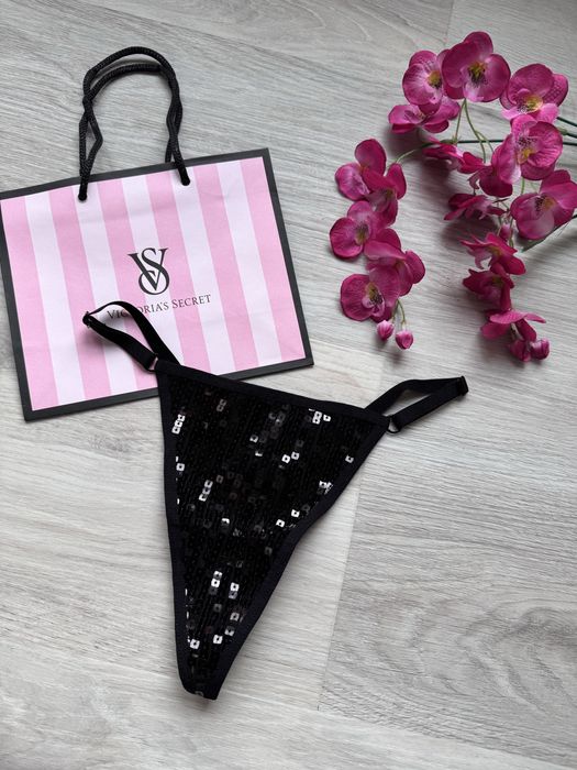 Czarne stringi cekinowe błyszczące Victoria’s Secret