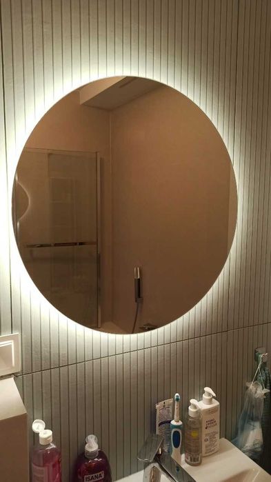 NOWE Lustro Podświetlane Łazienkowe Okrągłe LED 70cm Szlifowane 3w1