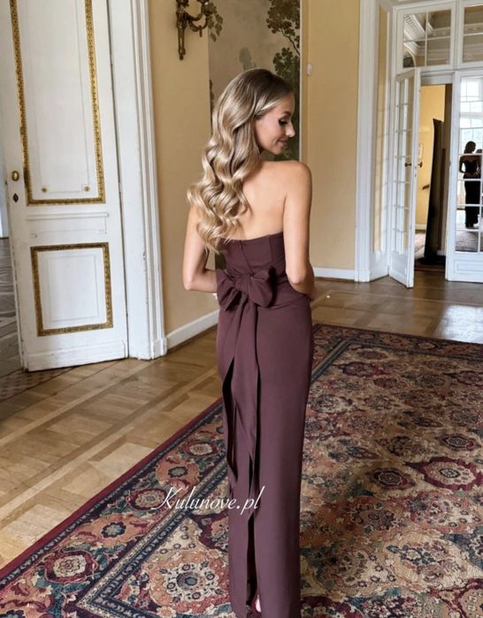 Kulunove parking czekoladowa gorsetowa sukienka bez ramiączek Lou maxi