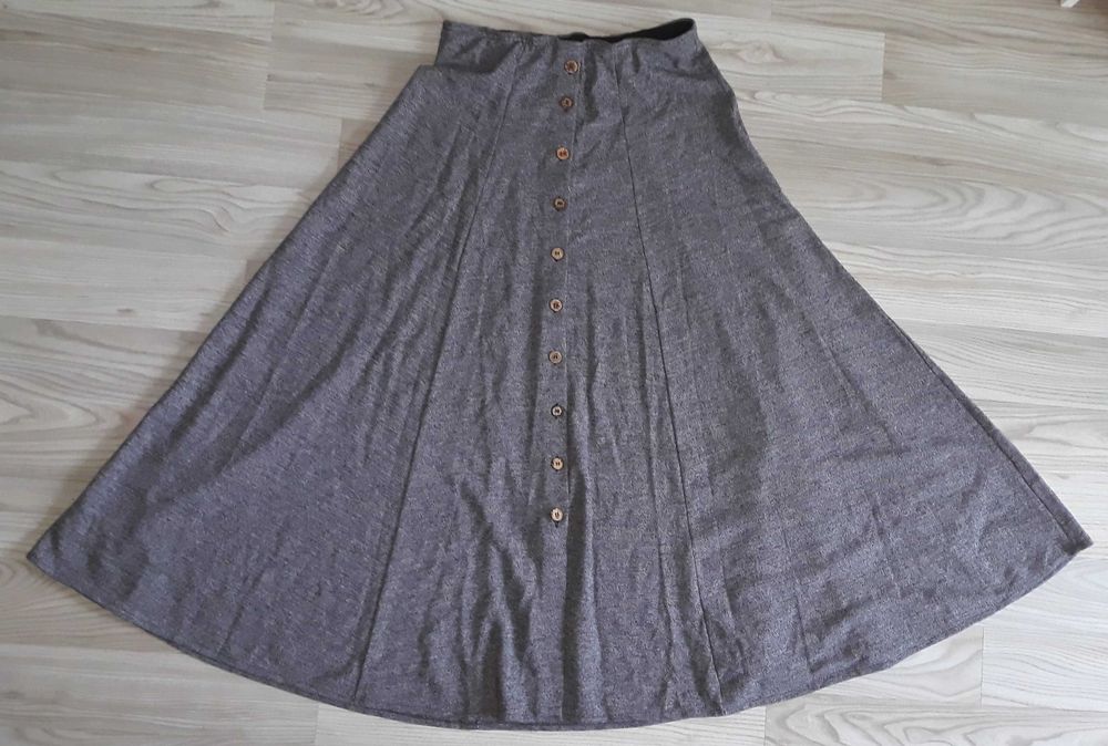 Szara spódnica za kolano 38 M z guzikami na gumce melanż