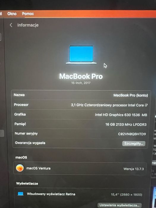 Macbook pro 2017 15”