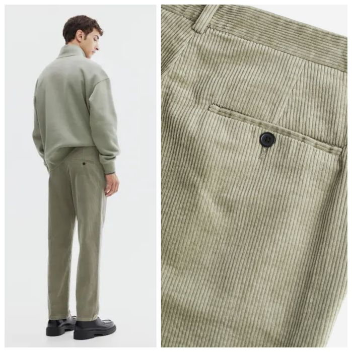 H&M 32r. Sztruksowe męskie spodnie kolor szałwiowa zieleń 44pas