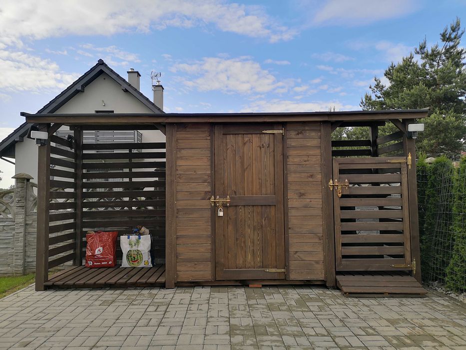 Domek narzędziowy 2 +1,1m + drewutnia 1,5 x 1,1m + wiata śmietnikowa