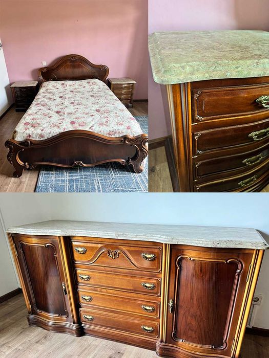 Jogo de cama  (madeira maciça e tampo em mármore)