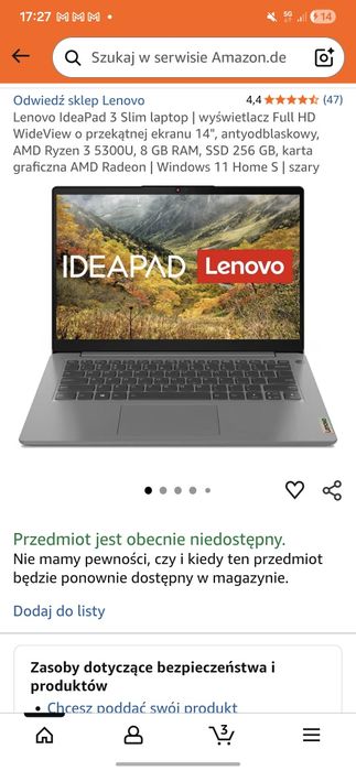 Laptop  Lenovo Ideapad 3 Slim 14ALC6 - 14cali/Ryzen 3 5300u
