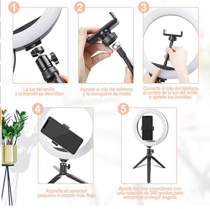 RingLight com tripod, suporte de telemóvel +comando - NOVO