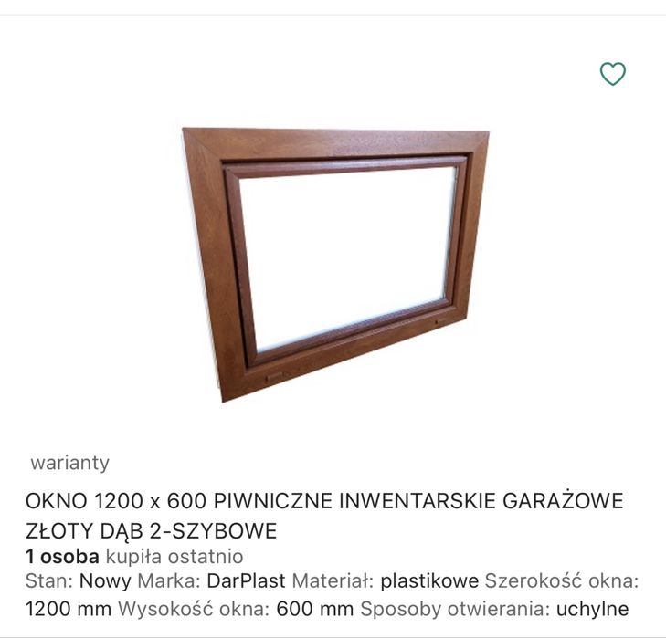 Okna piwniczne, garażowe 1200/600 złoty dąb. Nowe