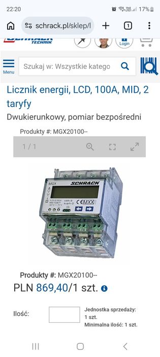 Licznik energii, LCD, 100A, MID, 2 taryfy (nowy)
